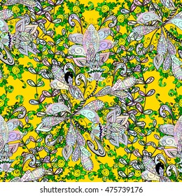 seamless floral pattern on yellow background. Vector.