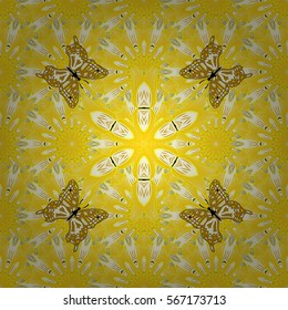 Seamless floral pattern on yellow background. Butterfly, flower. Petals. vector illustration texture. Radial gradient shape.