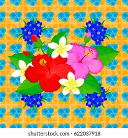 Seamless Floral Pattern on a yellow background. Vector hibiscus flowers seamless pattern.