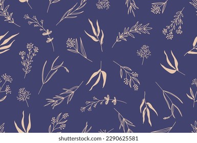 Patrón floral sin foco con flores de una línea. Ilustración dibujada a mano por vectores.