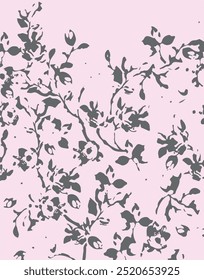 Seamless floral pattern with one line flowers. Vector hand drawn illustration.
