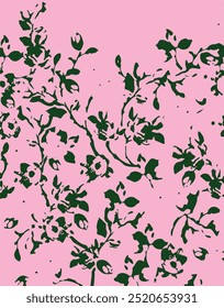 Seamless floral pattern with one line flowers. Vector hand drawn illustration.