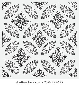 Seamless floral pattern with one line flowers. Vector hand drawn illustration