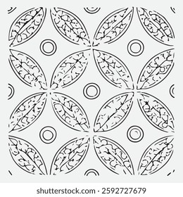 Seamless floral pattern with one line flowers. Vector hand drawn illustration