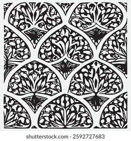 Seamless floral pattern with one line flowers. Vector hand drawn illustration