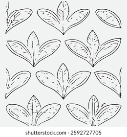 Seamless floral pattern with one line flowers. Vector hand drawn illustration