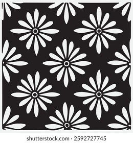 Seamless floral pattern with one line flowers. Vector hand drawn illustration