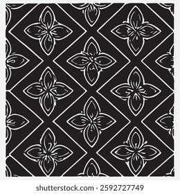 Seamless floral pattern with one line flowers. Vector hand drawn illustration