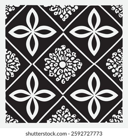 Seamless floral pattern with one line flowers. Vector hand drawn illustration