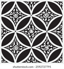 Seamless floral pattern with one line flowers. Vector hand drawn illustration