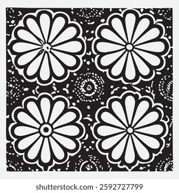 Seamless floral pattern with one line flowers. Vector hand drawn illustration
