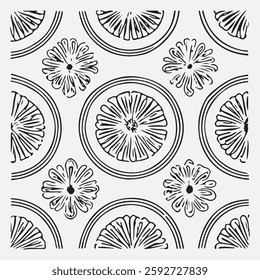 Seamless floral pattern with one line flowers. Vector hand drawn illustration