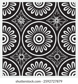 Seamless floral pattern with one line flowers. Vector hand drawn illustration
