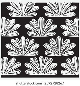 Seamless floral pattern with one line flowers. Vector hand drawn illustration