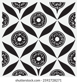 Seamless floral pattern with one line flowers. Vector hand drawn illustration