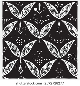 Seamless floral pattern with one line flowers. Vector hand drawn illustration