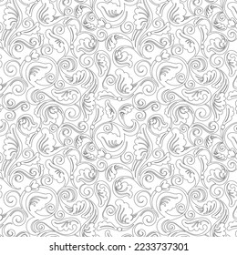 Seamless floral pattern with one-line flowers. Vector hand-drawn illustration.