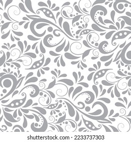 Seamless floral pattern with one-line flowers. Vector hand-drawn illustration.