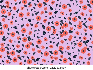 Padrão floral perfeito com tons de laranja e azul, com flores e folhas coloridas, perfeito para primavera e verão têxteis ou papel de parede.