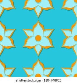 Seamless floral pattern. Orange and bright blue 3d designs. Vector illustration
