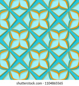 Seamless floral pattern. Orange and bright blue 3d designs. Vector illustration