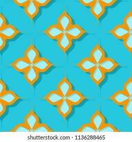 Seamless floral pattern. Orange and bright blue 3d designs. Vector illustration