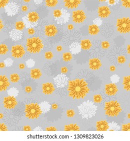 Seamless floral pattern with orange daisy flowers. Bright and colorful floral ornament for textile, wallpaper, wrapping paper, web-design, invitation and greeting card, interior decoration