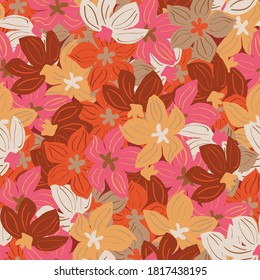 seamless floral pattern orange pink beige and dark red flowers