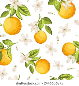 Seamless floral pattern with oranges. Vector illustration.