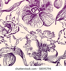 Seamless floral pattern with orchid