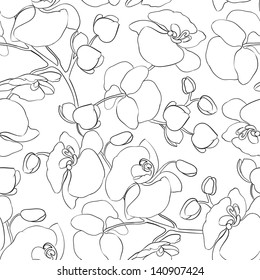 Seamless floral pattern with orchid. Vector illustration.