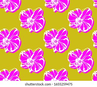 Diseño floral impecable con orquídeas y fondo decorativo ornamental de dibujo a mano. Ornamento étnico sin fisuras. Patrón vectorial. Impresión para textiles, paños, papel pintado, rayado