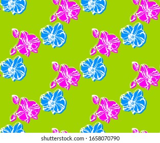 Diseño floral impecable con orquídeas y fondo decorativo ornamental de dibujo a mano. Ornamento étnico sin fisuras. Patrón vectorial. Impresión para textiles, paños, papel pintado, rayado