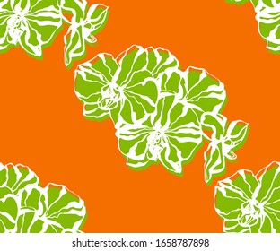 Diseño floral impecable con orquídeas y fondo decorativo ornamental de dibujo a mano. Ornamento étnico sin fisuras. Patrón vectorial. Impresión para textiles, paños, papel pintado, rayado