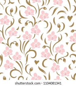 Seamless floral pattern with orchids. Vector background.