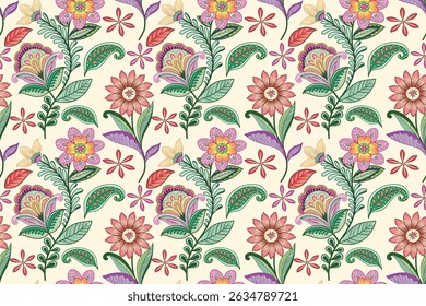 Seamless floral pattern. Oriental ethnic background with flourishes. Ornaments with flowers and leaves.