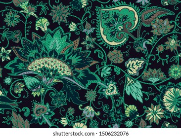 Decoración floral sin inconvenientes en estilo cachemir oriental. Estilizado fondo textil en las tradiciones de Turquía, Irán. Buta o pepino turco.