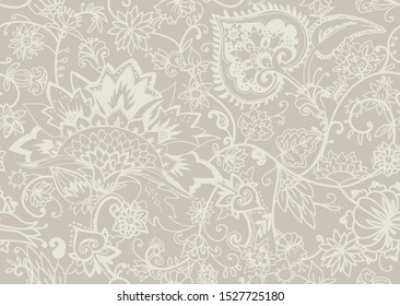 Seamless floral pattern in oriental paisley style. Stylized textile background in the traditions of Turkey, Iran. Buta or Turkish Cucumber.