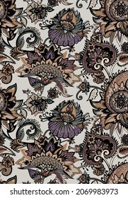 Seamless floral pattern in oriental paisley style. Stylized textile background in the traditions of Turkey, Iran. Buta or Turkish Cucumber.