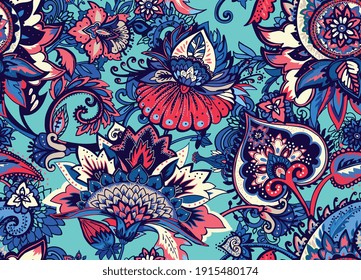 Seamless floral pattern in oriental style. Traditional paisley motifs. Textiles and wallpaper.