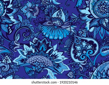 Seamless floral pattern in oriental style. Traditional paisley motifs. Textiles and wallpaper.