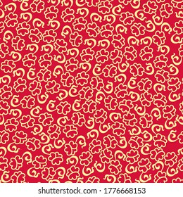 Seamless floral pattern, ornament with yellow flowers on red background in traditional Chinese native style. For  happy new year congratulation card, invitation, calendar design. Vector illustration.