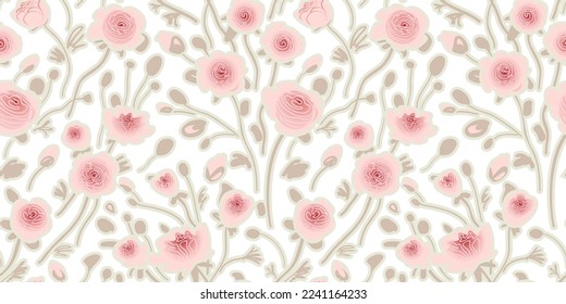 
Patrón floral sin foco. Fondo ornamental con flores y hojas. Colores pasteles.