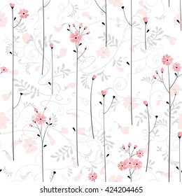 Seamless floral pattern. Ornamental texture with flowers, branches and leaves. Vector elegant background.