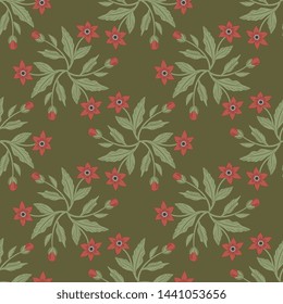Seamless floral pattern with ornate round motifs. Folk style.