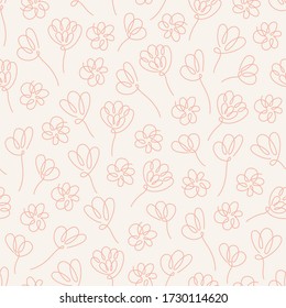Impresionante estampado floral con flores de contorno sobre fondo beige. Resumen de la moderna y moderna ilustración vectorial. Perfecto para papel de pared, papel de regalo y textiles