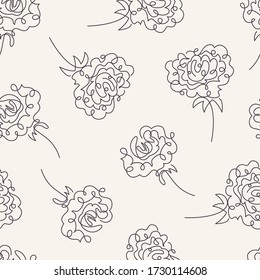 Seamless floral pattern with outline roses on beige background. Abstract contemporary modern trendy vector illustration. Perfect for wallpaper, gift paper and textile