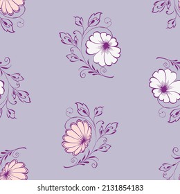 Seamless floral pattern of outlines decorative delicate flowers 