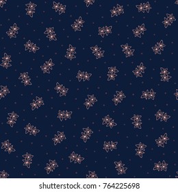 Seamless floral pattern over dark background.  Small cute simple elegant flowers