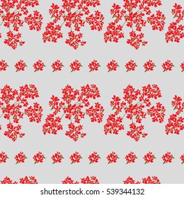 Seamless floral pattern painted by hand. Cute simple red flowers on light gray background. Floral vintage background for textile, cover, wallpaper, gift packaging, printing, scrapbooking.